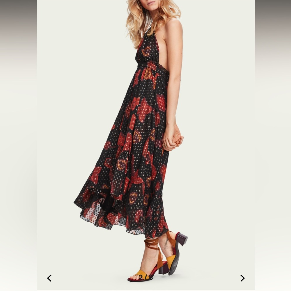 🌟 Scotch & Soda Leaf Print Midi Party Dress